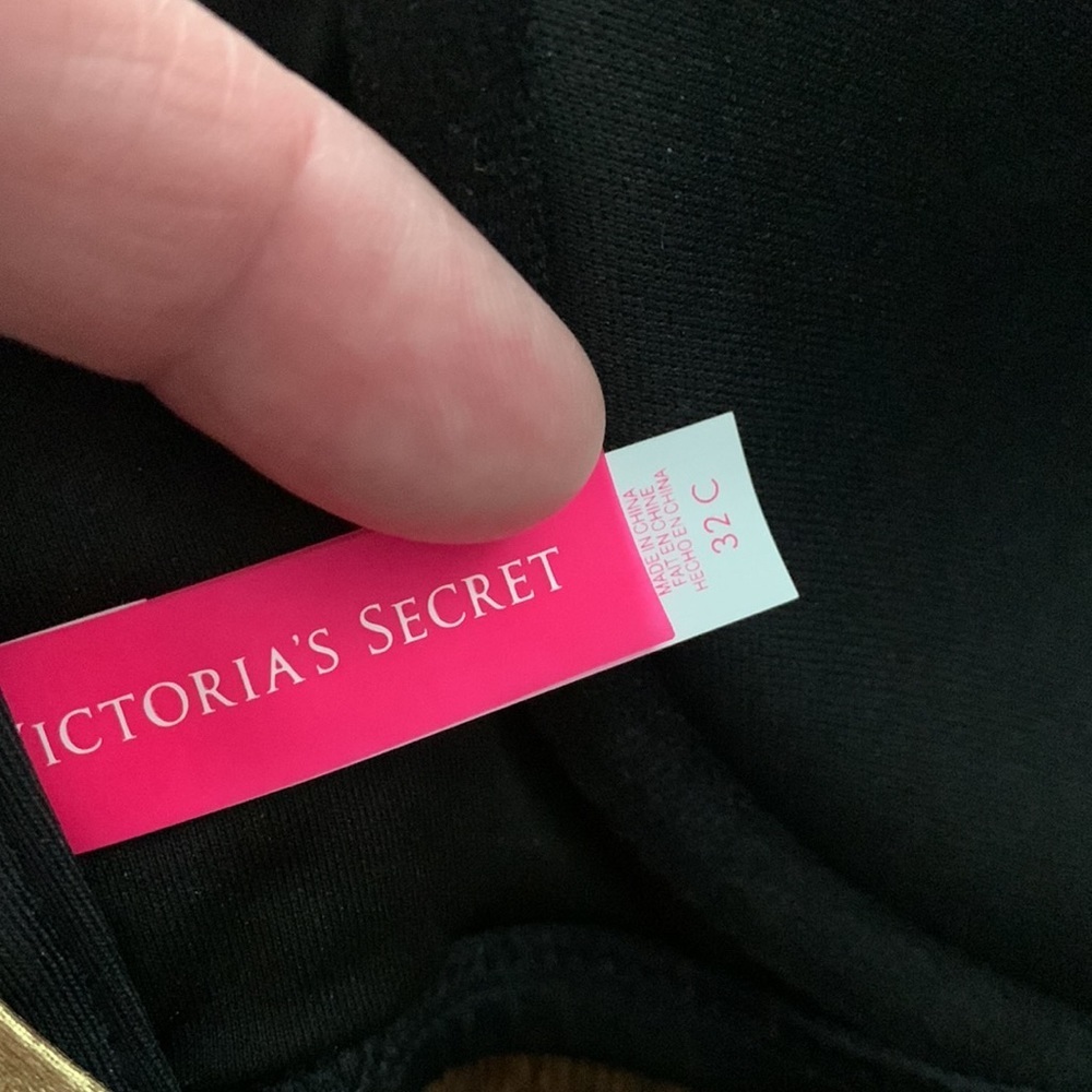 Victorias Secret Bikini top 32C black & metallic gold straps and studs NEW - Picture 5 of 5